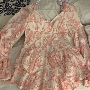 Pink and white floral layered romper